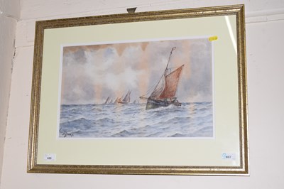 Lot 688 - A framed watercolour of ships at sea signed...