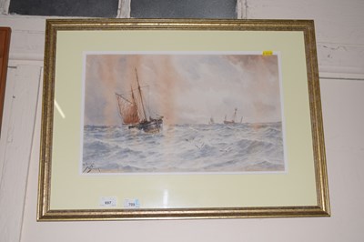 Lot 697 - Another framed watercolour of ships at sea,...