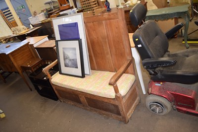 Lot 732 - A pine tall back monk style bench with...
