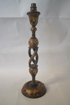 Lot 452 - A papier mache decorated lamp base with barley...