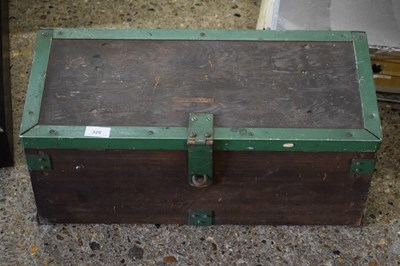 Lot 329 - Small wooden storage trunk with green metal...