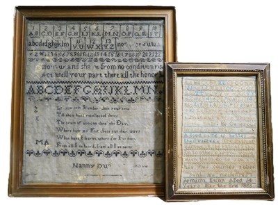 Lot 196 - Two needlework samplers: to include a...
