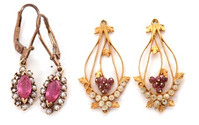 Lot 130 - Two pairs of ruby earrings: to include a pair...