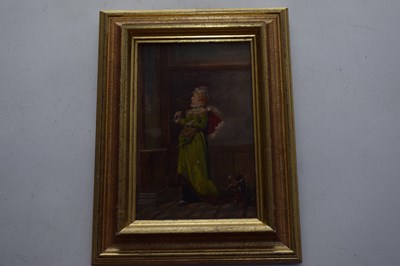 Lot 137 - Interior scene of a woman with a pet monkey ....