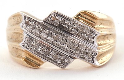 Lot 2 - A 9ct diamond ring, set with three diagonal...