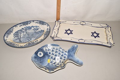 Lot 223 - Three blue and white serving dishes, one...