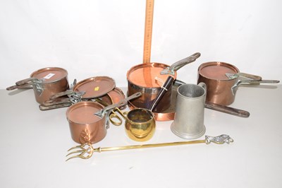 Lot 230 - Quantity of various copper saucepans, frying...