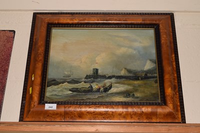 Lot 242 - A study of a beach scene with figures hauling...