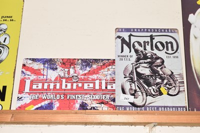Lot 247 - Two reproduction metal motorcycle signs Norton...