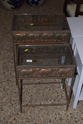 Lot 279 - Two modern metal frame and glass top lamp...