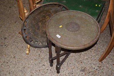 Lot 311 - A brass topped folding table together with a...