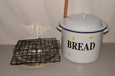 Lot 501 - An enamel bread bin together with EPNS trays...