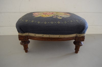 Lot 24 - SMALL VICTORIAN FOOT STOOL ON TURNED LEGS WITH...