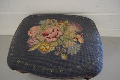 Lot 24 - SMALL VICTORIAN FOOT STOOL ON TURNED LEGS WITH...