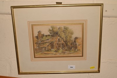 Lot 666 - Study of an old mill, watercolour, framed and...