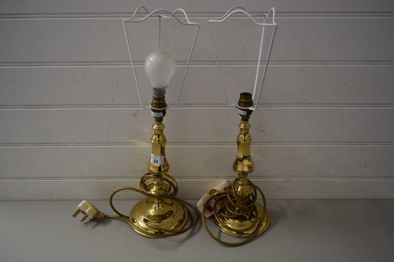 Lot 34 - PAIR OF BRASS TABLE LAMPS
