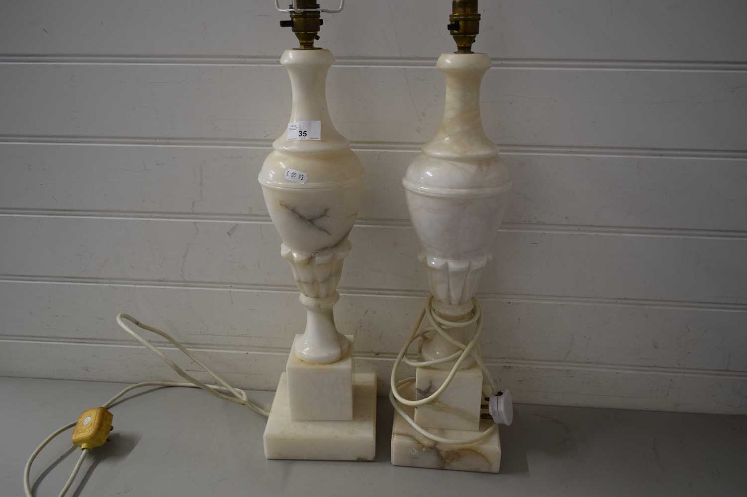 Lot 35 - PAIR OF ALABASTER TABLE LAMPS