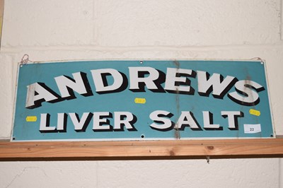 Lot 22 - An enamel sign marked Andrews Liver Salts