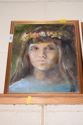 Lot 195 - Molly Strong portrait of a girl with flowers...