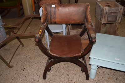 Lot 236 - A leather upholstered oak framed Savanarola...
