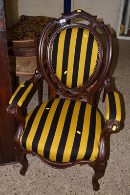 Lot 246 - A Victorian armchair with later striped...