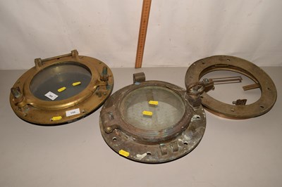 Lot 159 - Two brass port holes together with a brass...