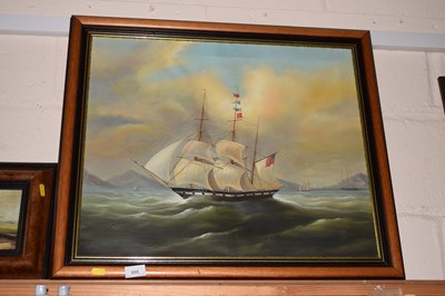Lot 555 - A modern oil on canvas study of tall ship