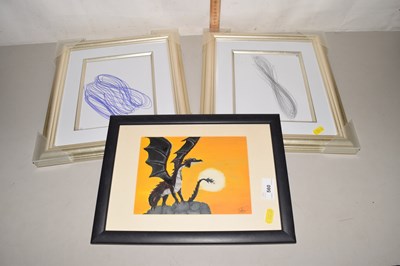 Lot 560 - Two framed modern abstract pictures and a...