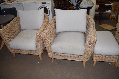 Lot 646 - Pair of wicker armchairs and accompanying...
