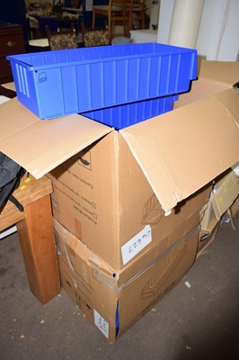 Lot 689 - Two boxes of plastic shelf bins