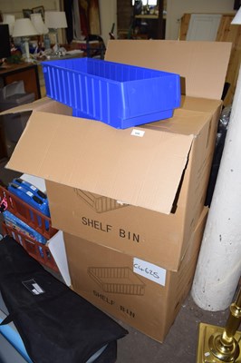 Lot 699 - Two boxes of blue plastic shelf bins