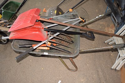 Lot 300 - Wheelbarrow containing assorted garden tools