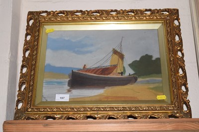 Lot 197 - Study of a moored boat, oil on canvas, signed...
