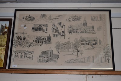 Lot 205 - Framed monochrome montage of views of various...