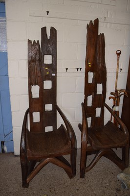 Lot 218 - A high back hardwood driftwood type throne chair