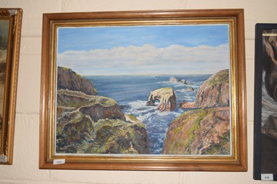 Lot 229 - Atkin, study of cliff top scene, oil on board