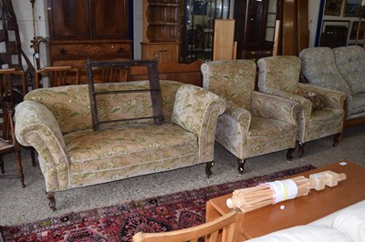 Lot 250 - An Edwardian drop end sofa and matching pair...