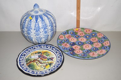Lot 5 - Two large ceramic plates with floral...