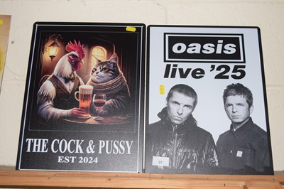 Lot 25 - A metal poster for Oasis Live 25 and a further...