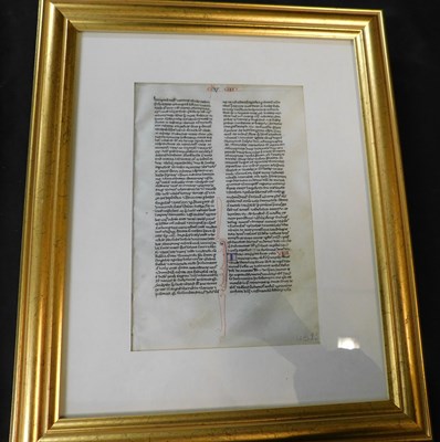 Lot 485 - Two manuscript Bible leaves on vellum, circa...
