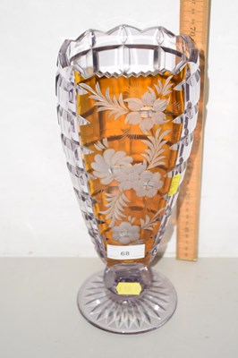 Lot 68 - Large glass vase with ambered coloured floral...