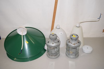 Lot 150 - Pair of green industrial style metal light...