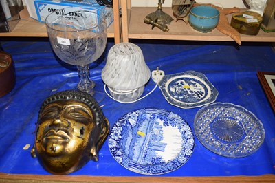 Lot 540 - Various plates, small lamp, Tibetan style wall...