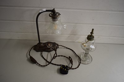 Lot 159 - BRONZE FINISH TABLE LAMP WITH FRILLED GLASS...