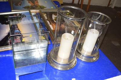 Lot 588 - Two glass candle holders and a glass display box