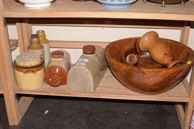 Lot 592 - Various stone hot water bottles, large bowl etc