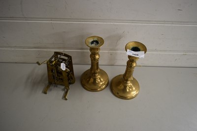 Lot 160 - PAIR OF BRASS CANDLESTICKS TOGETHER WITH A...