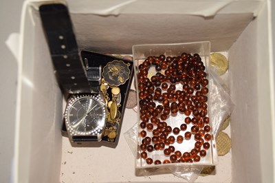 Lot 112 - Box of assorted costume jewellery, gents watch,...