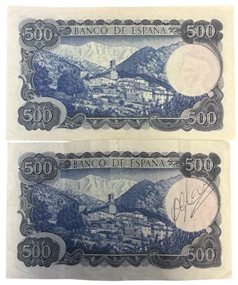 Lot 1071 - Two Spanish banknotes, bearing the signature...