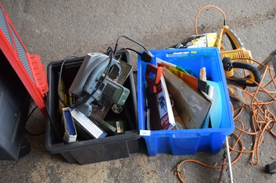Lot 335 - Two boxes of various assorted tools, garage...